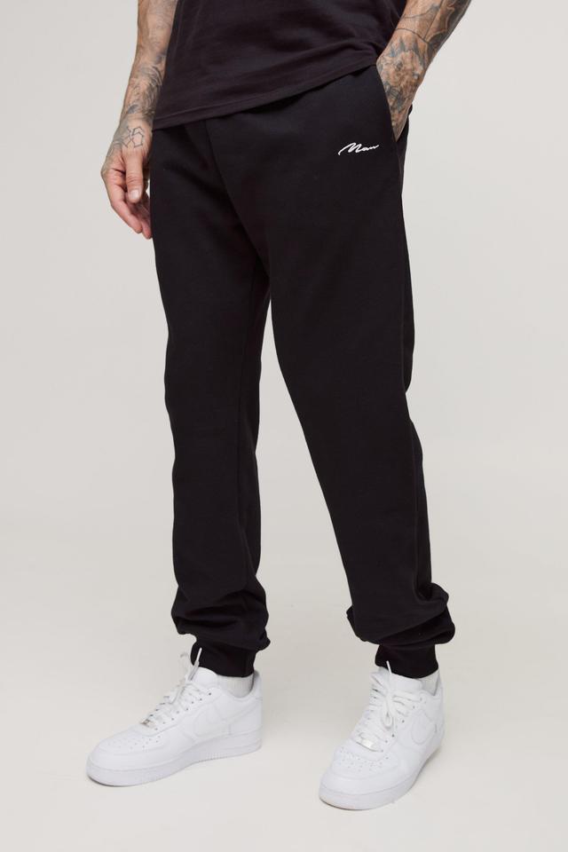 330GSM Tall Regular Fit Man Signature Sweatpants In Black | boohooMAN USA Product Image