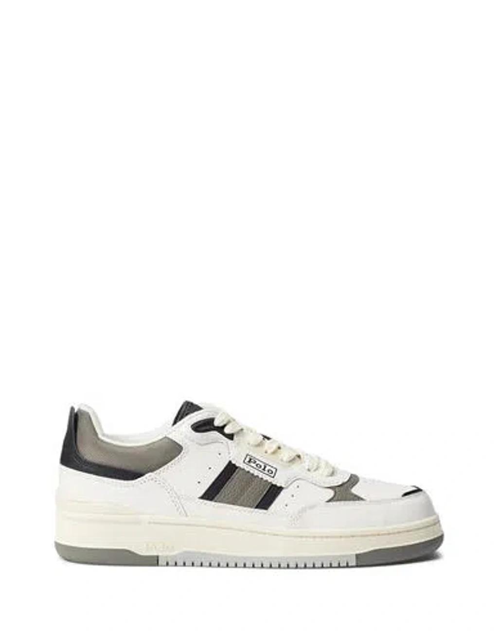 POLO RALPH LAUREN Masters Sport Leather Trainer White Grey Product Image