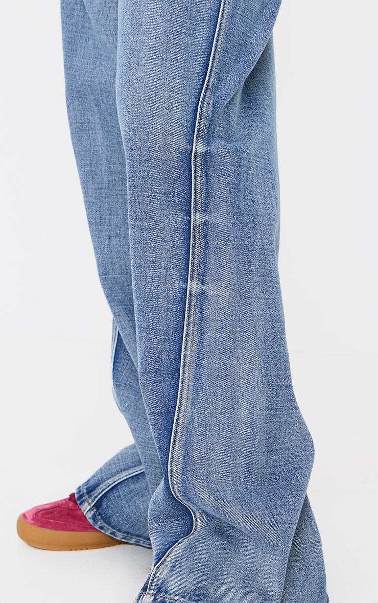 Acid Blue Wash Low Rise Seam Detail Wide Leg Jeans Product Image