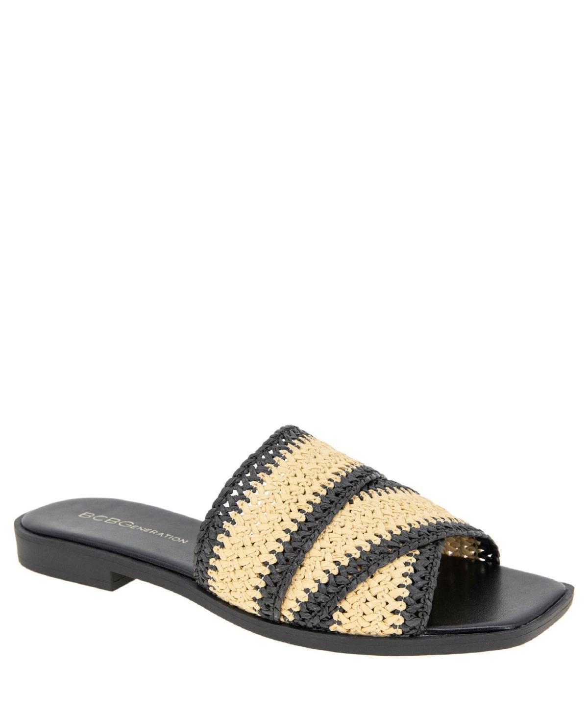 BCBGeneration Womens Lileen Slip-On Woven Raffia Flat Sandals - Black Product Image