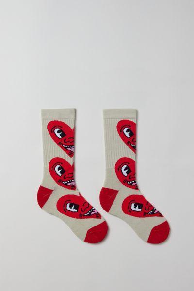 Keith Haring Oversized Heart Pattern Crew Sock Mens at Urban Outfitters Product Image