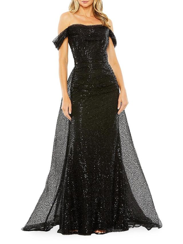 Womens Sequined Off-The-Shoulder Gown Product Image