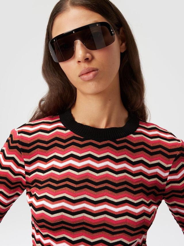 Crew-neck pullover in zigzag viscose and cotton Multicoloured | Missoni Product Image