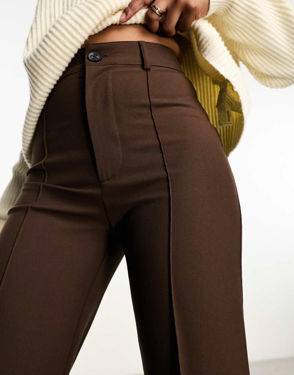 Pull & Bear high rise tailored straight leg pants with front seam Product Image