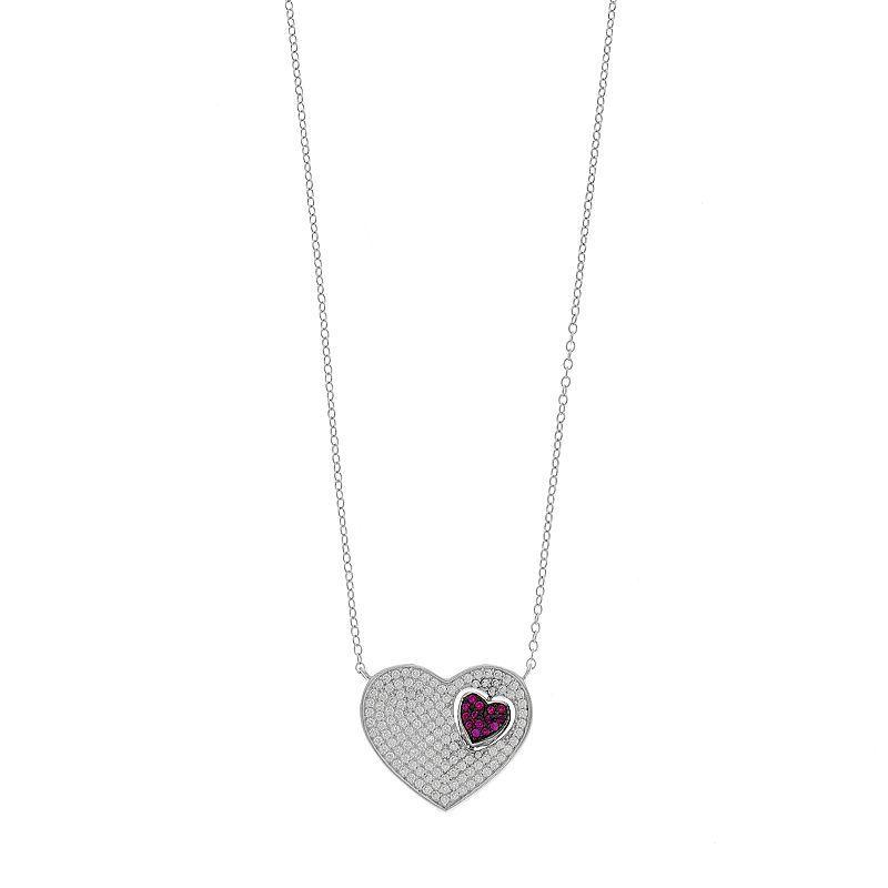 Sterling Silver Cubic Zirconia Pave Double Heart Pendant Necklace, Womens Product Image