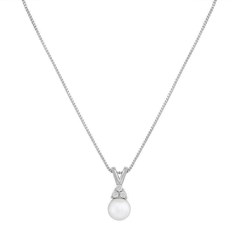 PRIMROSE Sterling Silver Cubic Zirconia & Simulated Pearl Pendant Necklace, Womens Sterling White Product Image