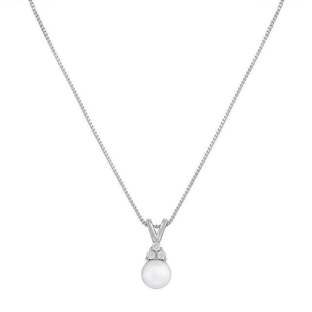 PRIMROSE Sterling Silver Cubic Zirconia & Simulated Pearl Pendant Necklace, Womens Sterling White Product Image