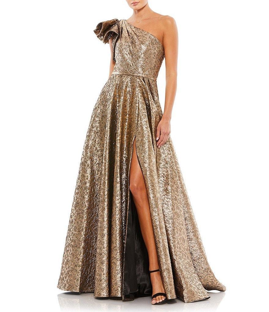 Mac Duggal Ruffle One Shoulder Metallic Ballgown Product Image