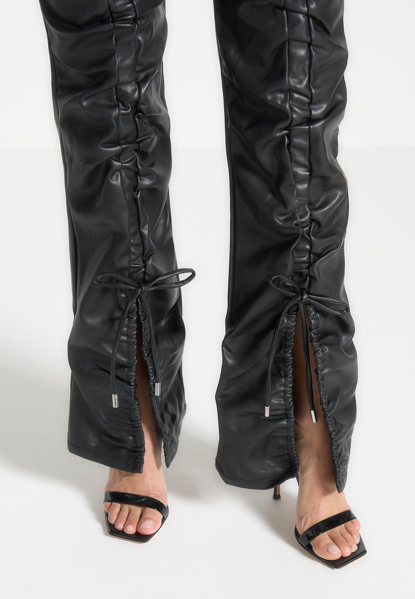 Leather Ruched Trousers - Black Female Product Image