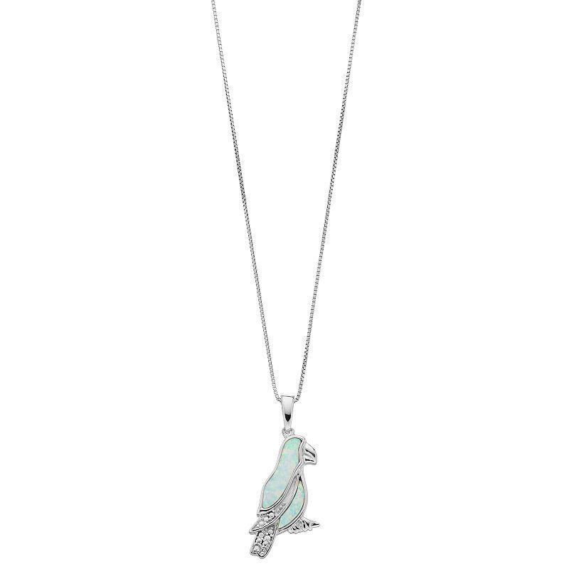 Gemminded Sterling Silver Lab-Created Opal & Diamond Accent Parrot Pendant, Womens Product Image