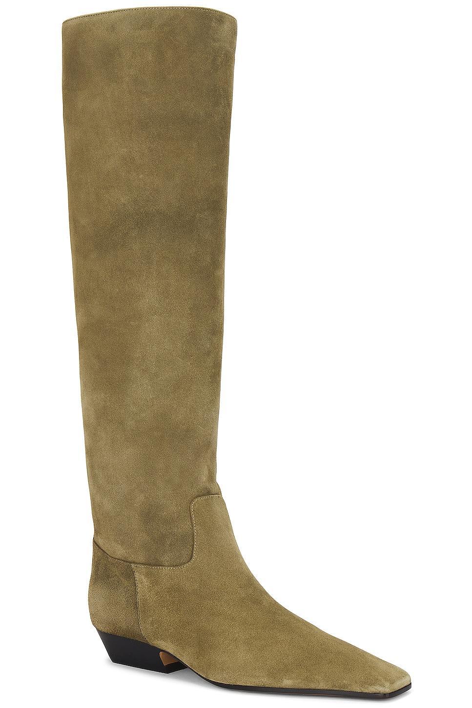 KHAITE Marfa Classic Flat Knee High Boot in Khaki - Tan. Size 41 (also in 36, 36.5, 37, 37.5, 38, 38.5, 39.5, 40). Product Image