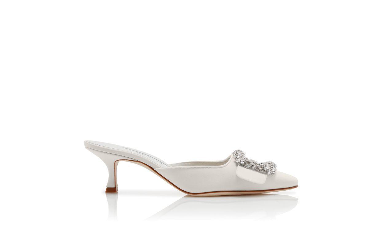 MAYSALE JEWEL White Satin Crystal Buckle Mules Product Image