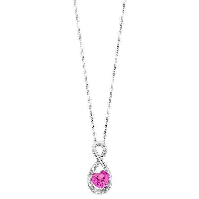 Gemminded Sterling Silver Gemstone Heart Infinity Pendant Necklace, Womens Created Pink Blue Product Image