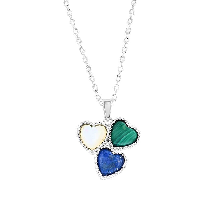 Nautica Rocks Sterling Silver Heart Mother-of-Pearl Lapis and Malachite Necklace, Womens Product Image