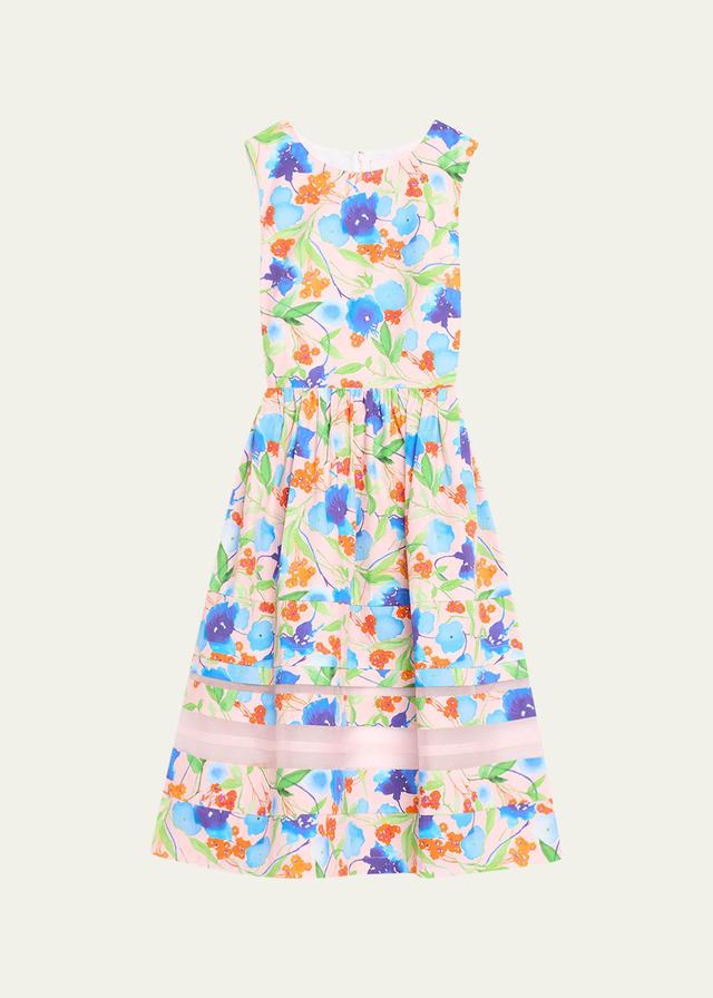 Carolina Herrera Floral Organza Inset Cotton A-Line Dress Product Image