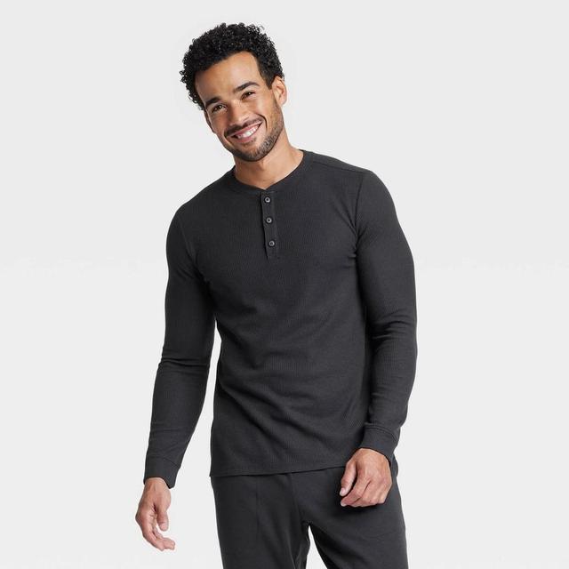 Mens Long Sleeve Waffle Henley Top - All In Motion Black XXL Product Image