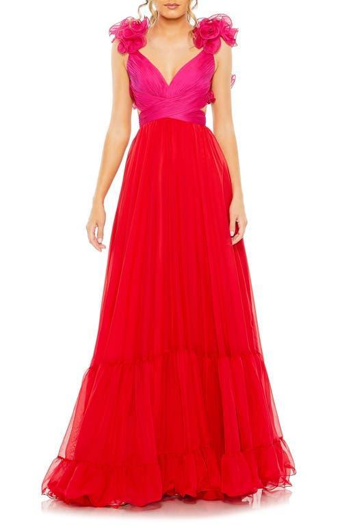 Womens Ruffled Chiffon Lace-Up Gown Product Image