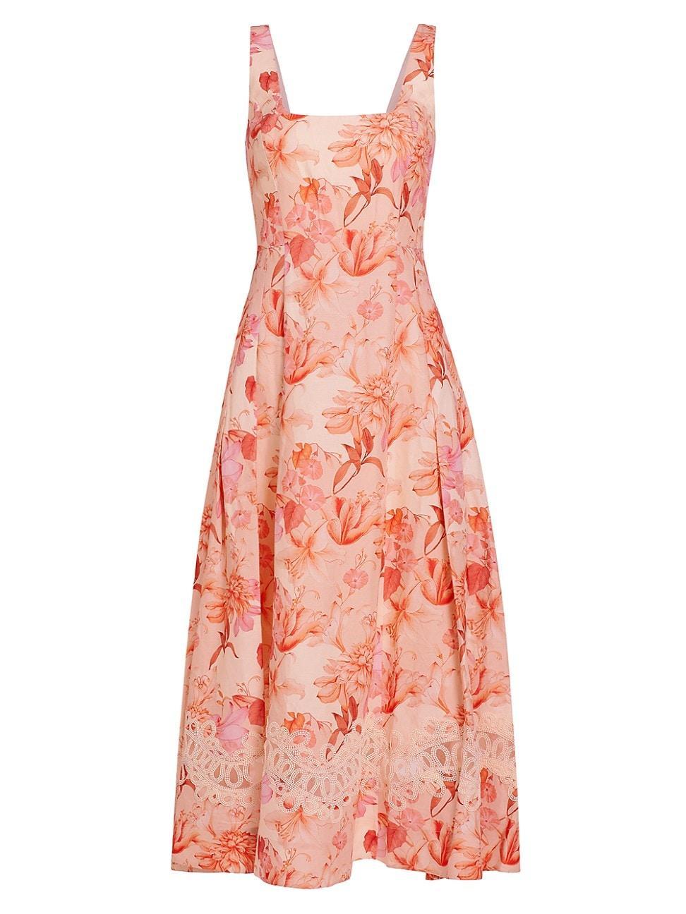 Womens Umbria Floral Linen-Blend Midi-Dress Product Image