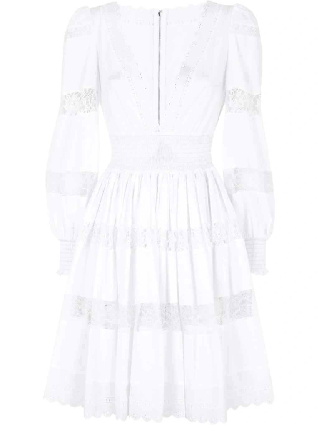 Lace-panel Long-sleeve Dress In White product image