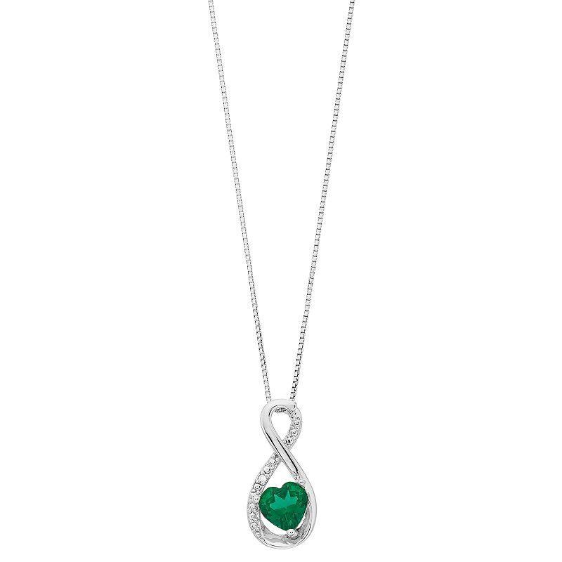 Gemminded Sterling Silver Lab-Created Emerald & Diamond Accent Infinity Pendant, Womens Green Product Image