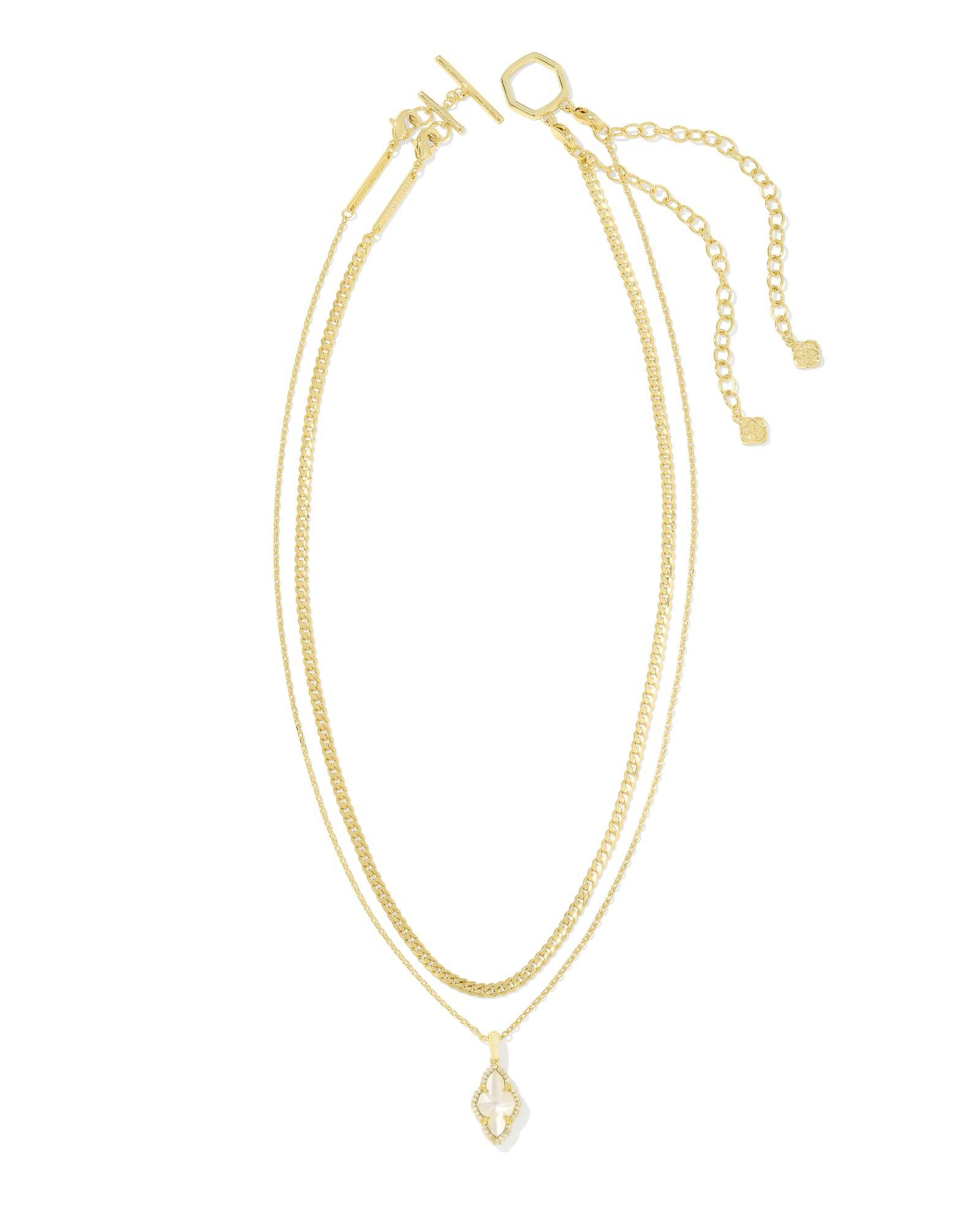 Abbie Gold Pave Frame Multi Strand Necklace in Ivory Mother-of-Pearl Product Image