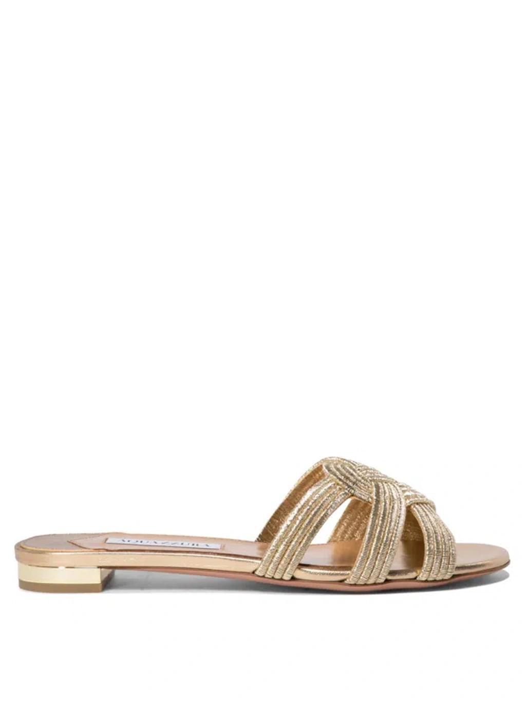 Felix Cutout Metallic Leather Slides In Gold Product Image