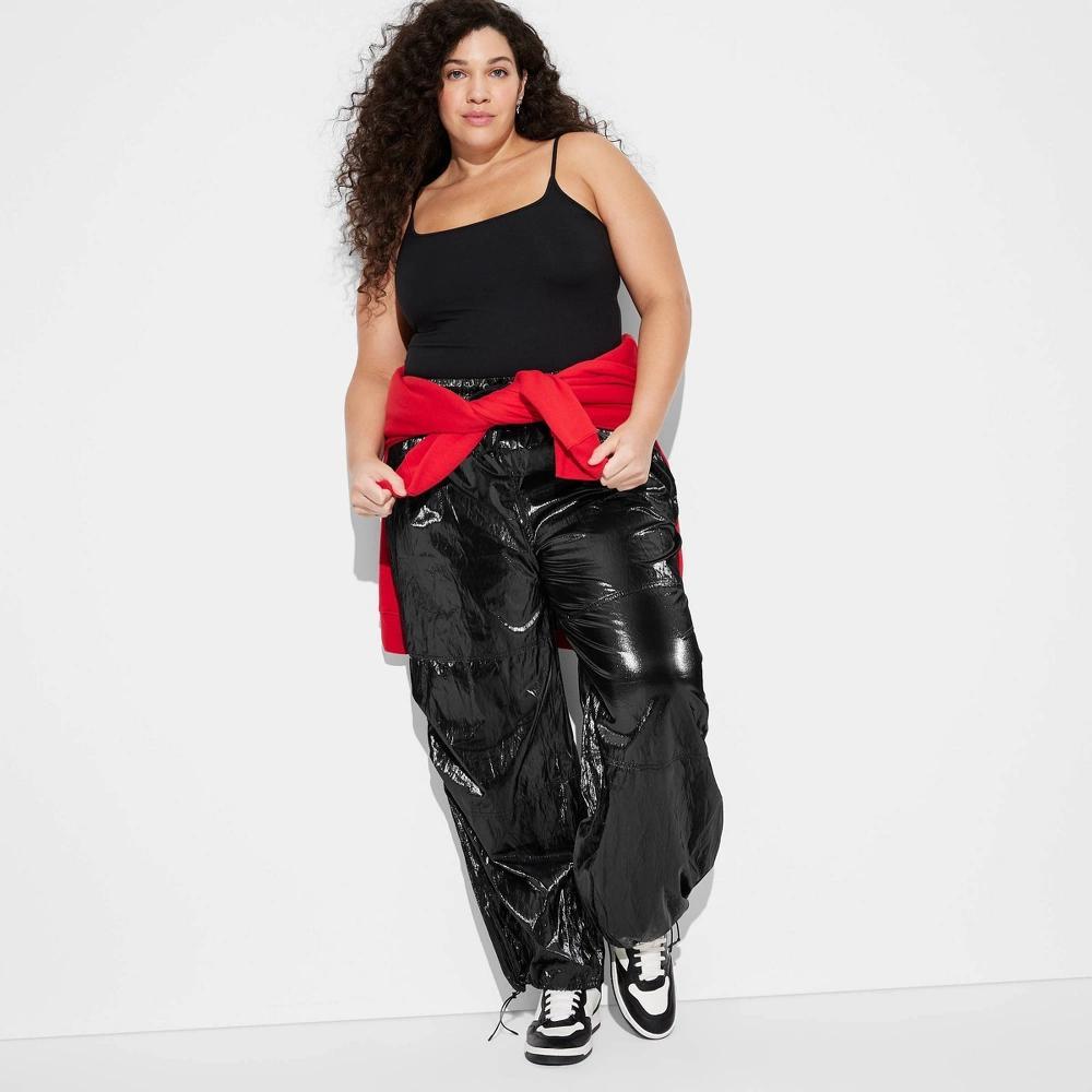 Womens Shiny Baggy Parachute Pants - Wild Fable Black Product Image