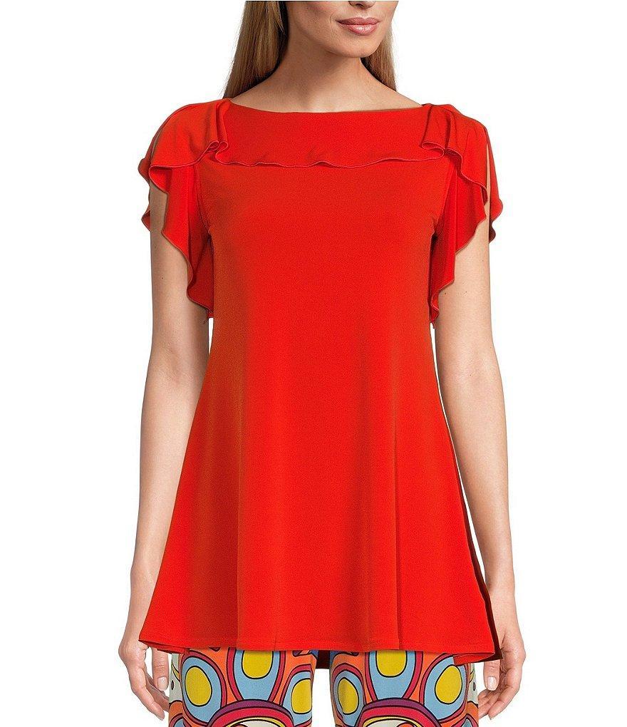 Eva Varro Knit Jersey Boat Neck Sleeveless Ruffle Detail Tunic Product Image