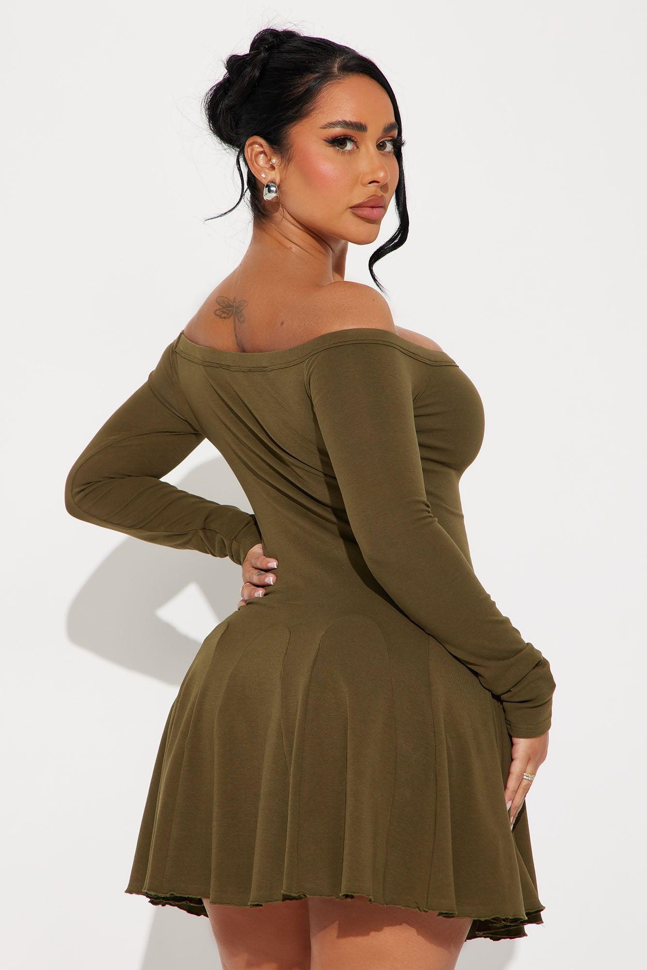 Fairy Wings Off Shoulder Mini Dress - Olive Product Image