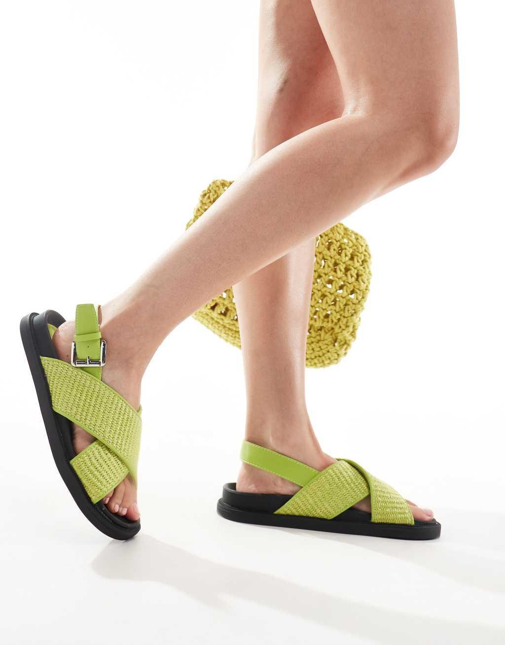 London Rebel cross strap woven sandals in olive green Product Image