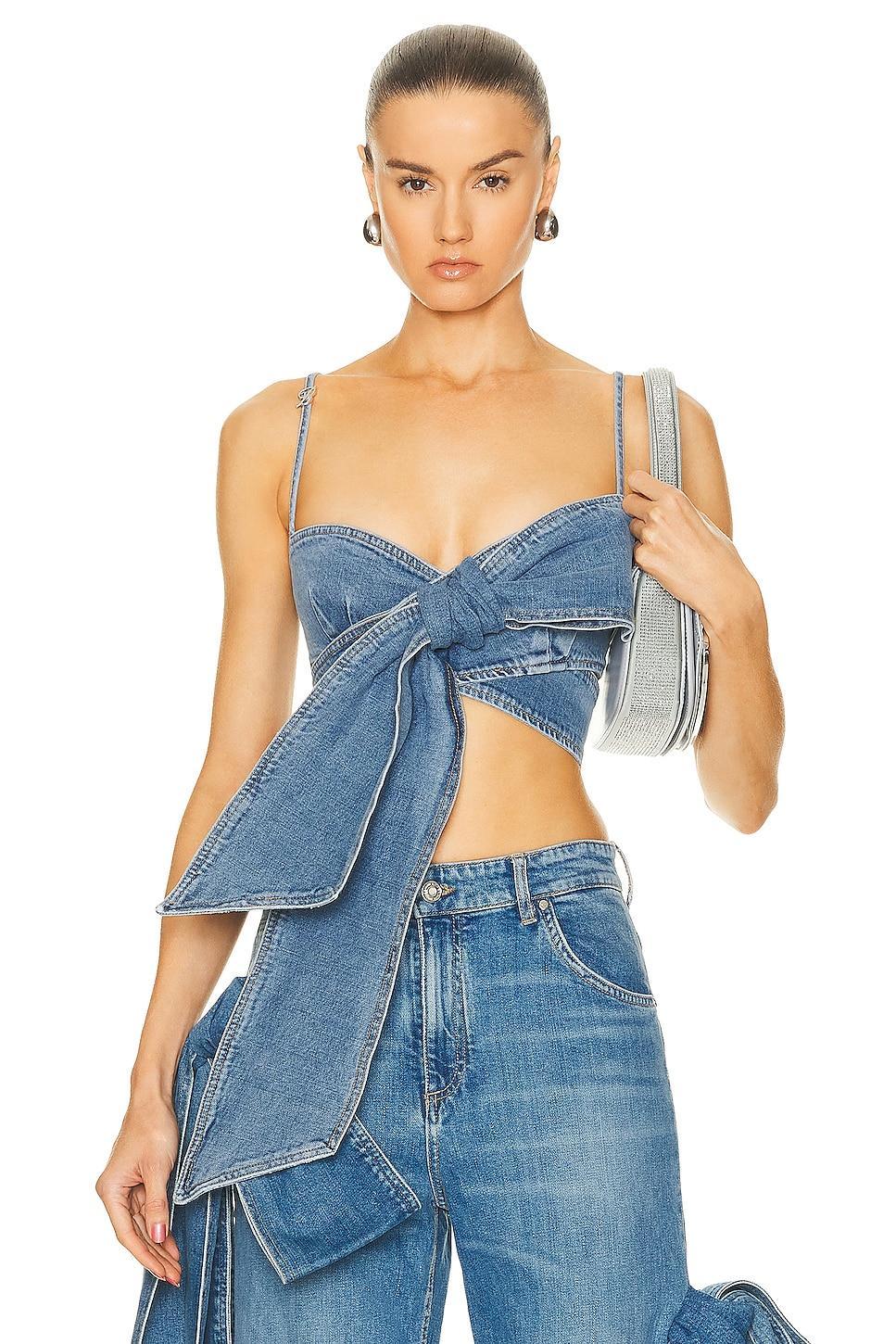 Blumarine Denim Tie Top in Blue product image