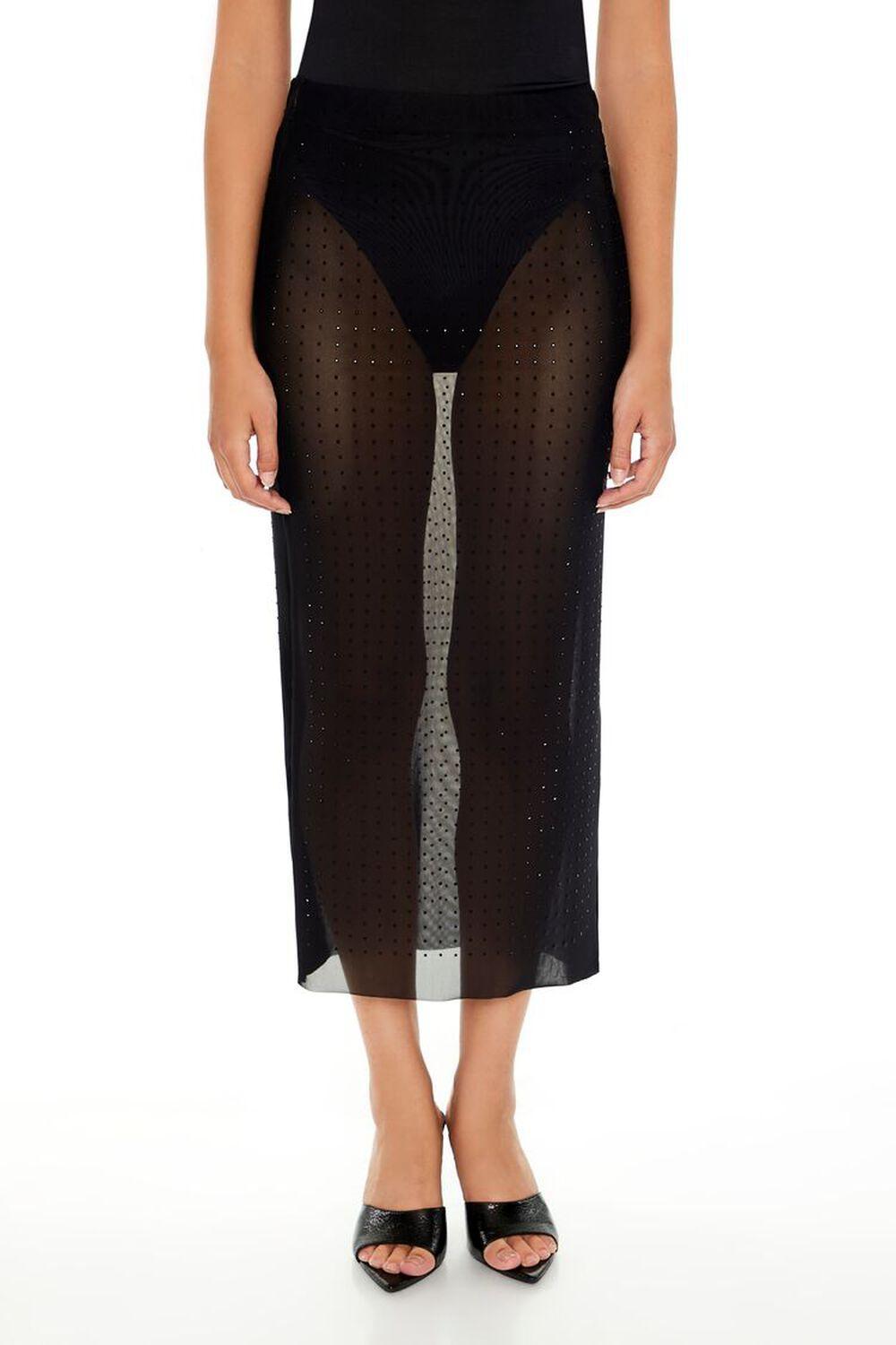 Sheer Mesh Rhinestone Maxi Skirt | Forever 21 Product Image