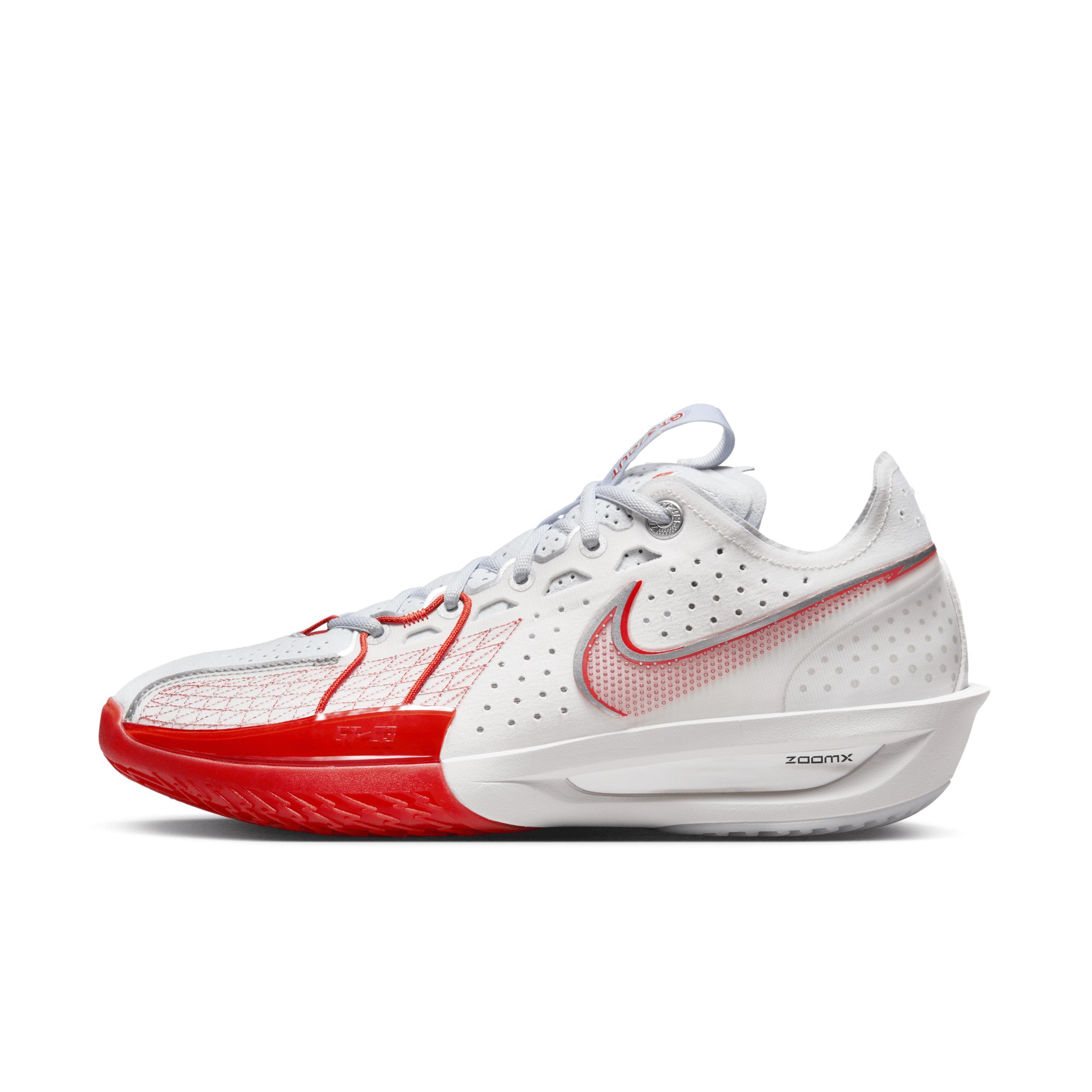 Nike Mens Nike Air Zoom G.T. Cut 3 - Mens Basketball Shoes Summit White/Metallic Silver/Picante Red Product Image