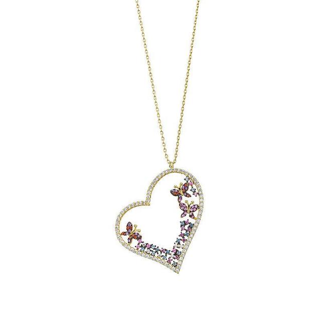 Sterling Silver Multi Colored Cubic Zirconia Heart Necklace, Womens Gold Tone Product Image