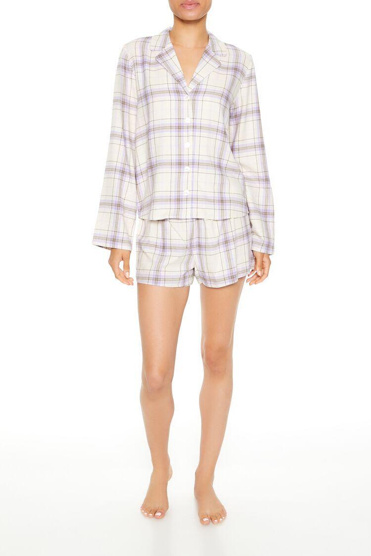 Flannel Shirt & Shorts Pajama Set | Forever 21 Product Image