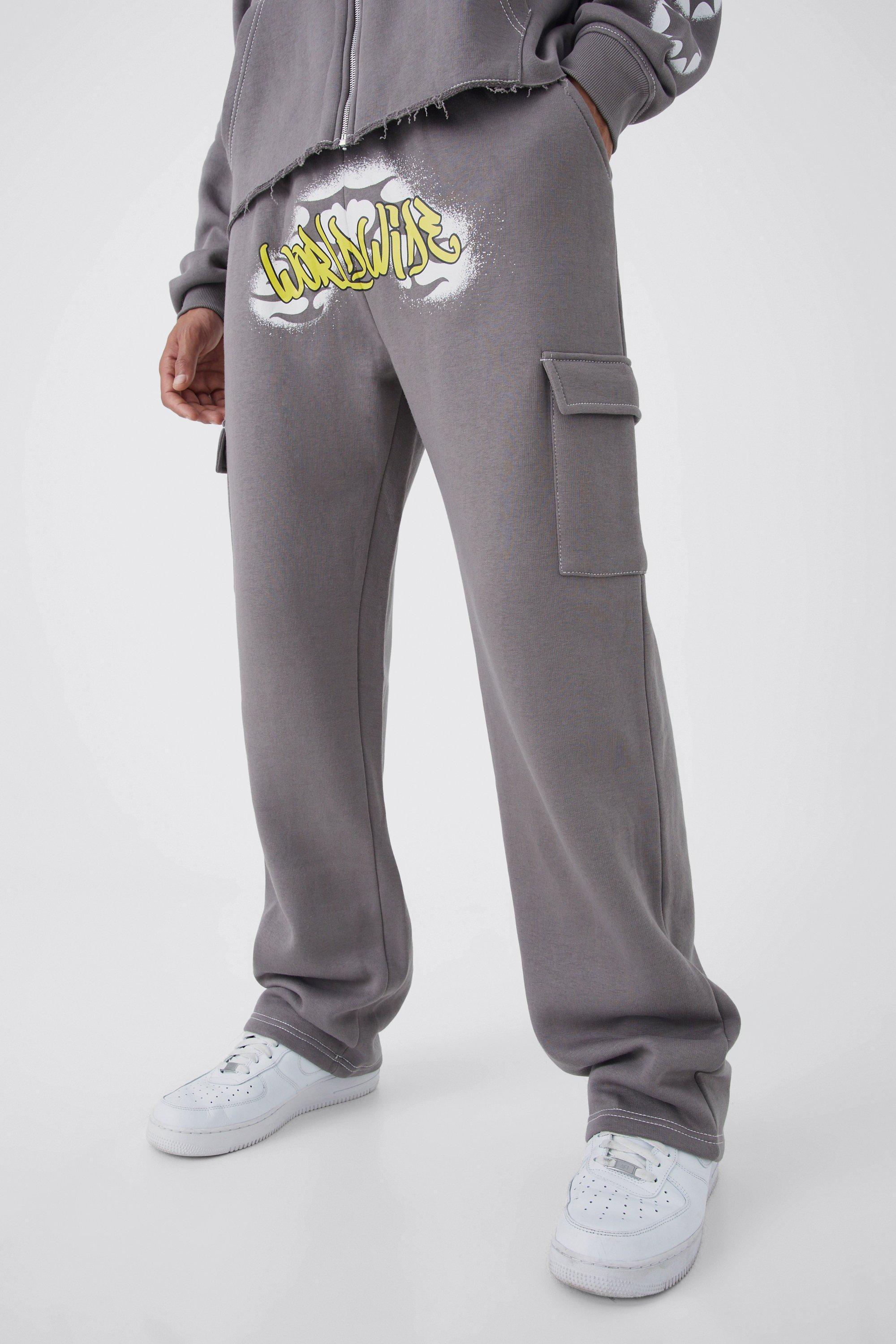 Tall Relaxed Worldwide Graffiti Cargo Joggers | boohooMAN USA product image