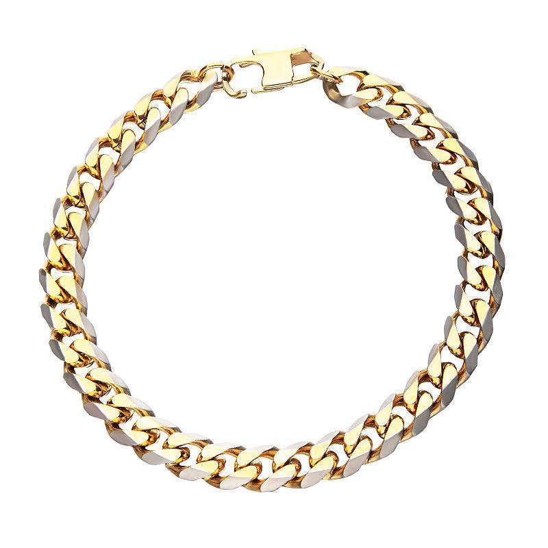 Mens Two Tone Stainless Steel 8 mm Curb Chain Bracelet Gold Product Image