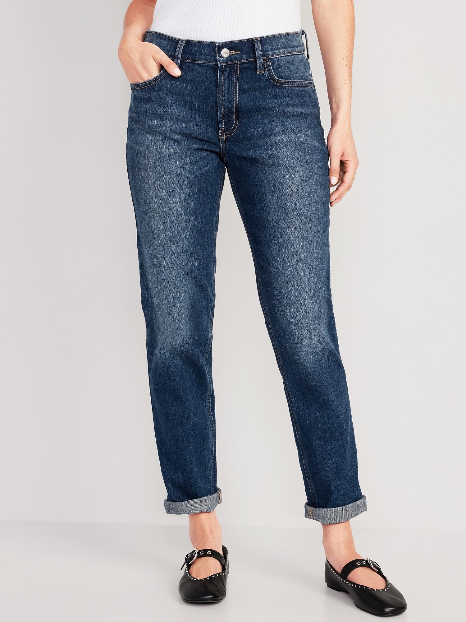 Mid-Rise Wow Boyfriend Straight Jeans for Women Product Image