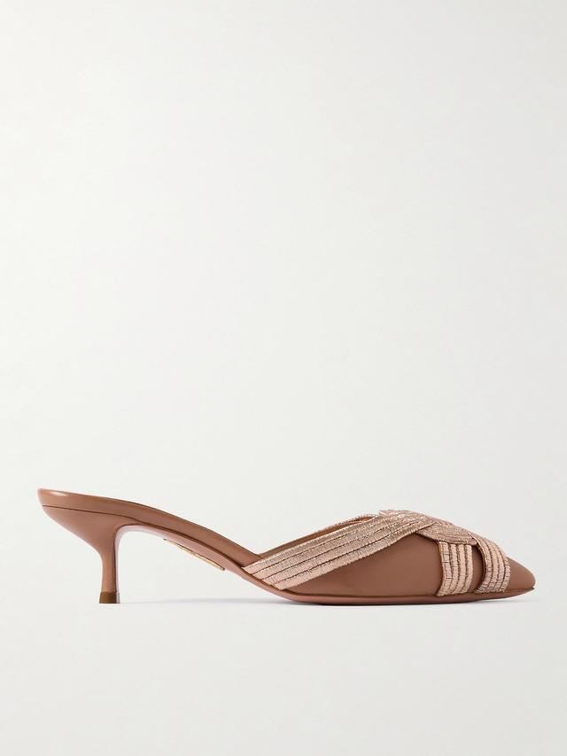 AQUAZZURA Felix 50 Metallic Leather Mules In Powder Pink Product Image