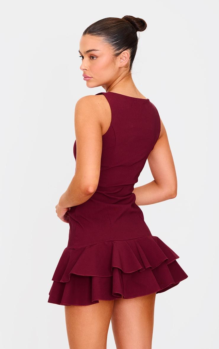 Burgundy Boat Neck Pleated Hem Shift Dress Product Image