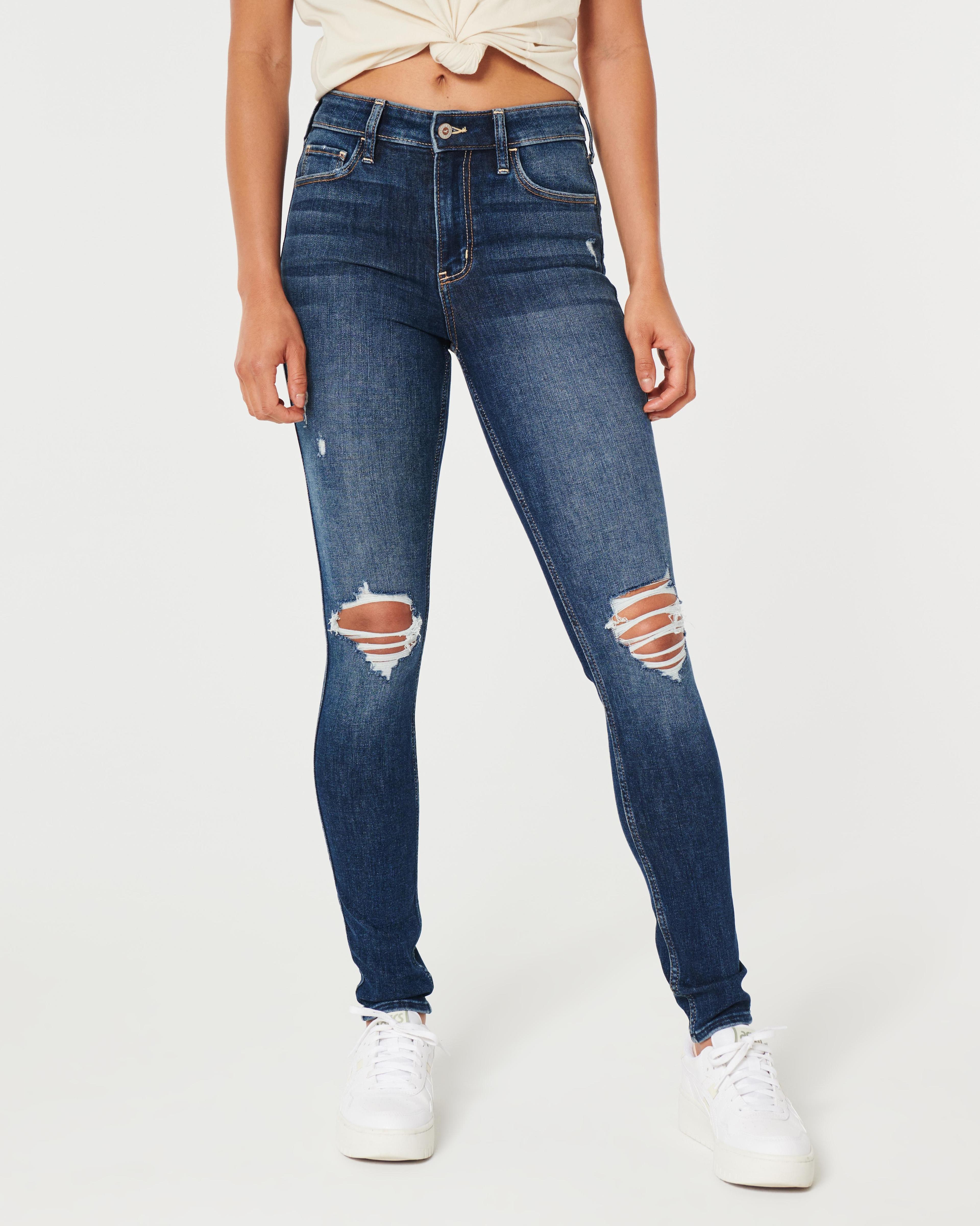 High-Rise Ripped Dark Wash Super Skinny Jeans Product Image