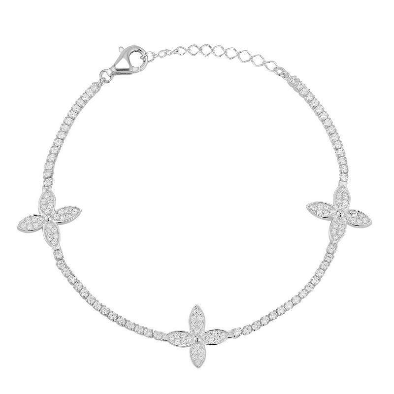 Sunkissed Sterling Cubic Zirconia Flower Tennis Bracelet, Womens Silver Tone Product Image