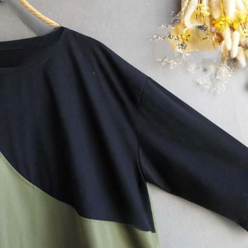 Mock Two-Piece Long-Sleeve Crewneck Two Tone A-Line Dress Product Image