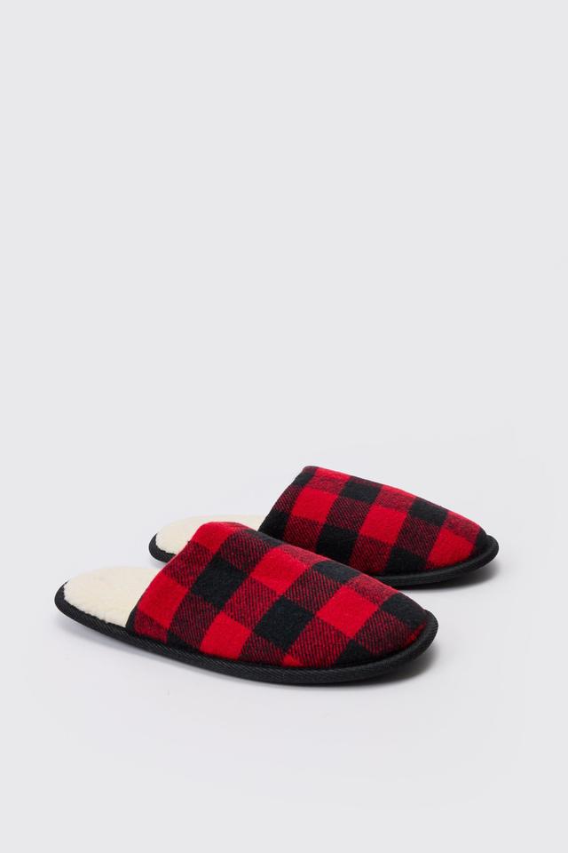 Plaid Lined Slippers | boohooMAN USA Product Image