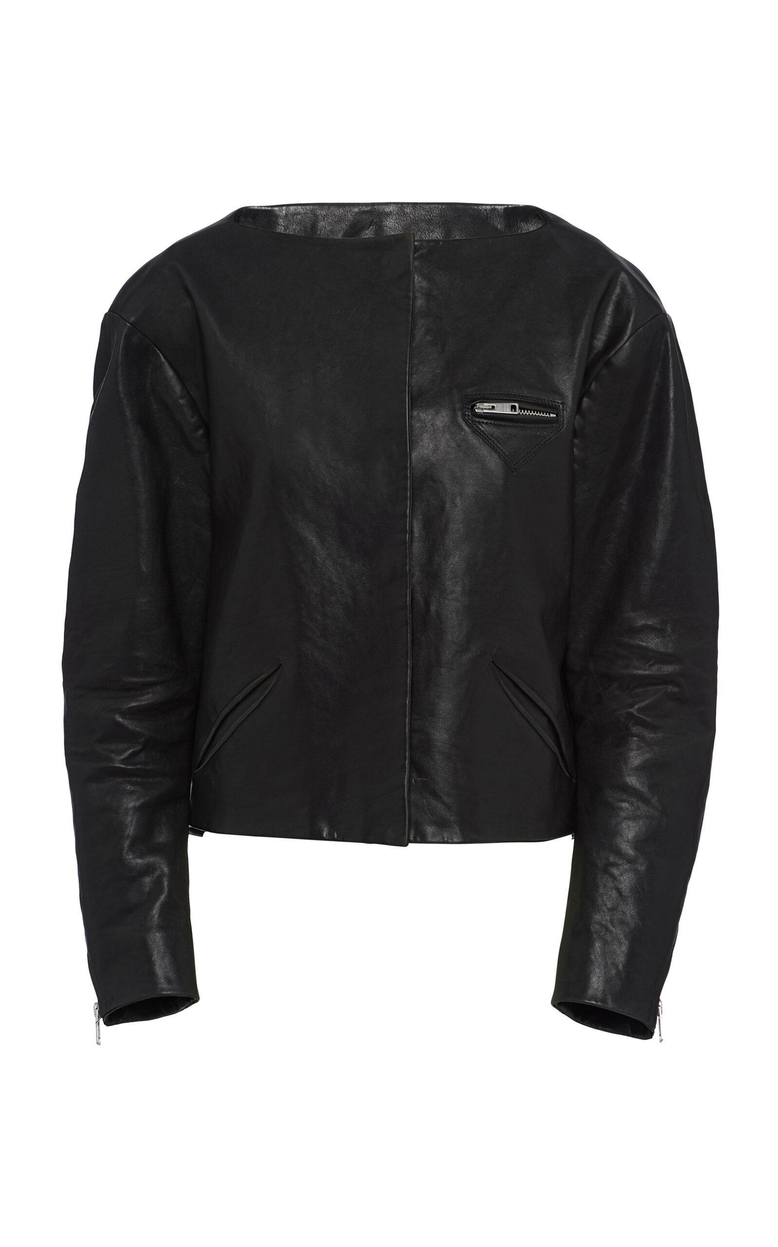 Cropped Leather Jacket In Black Product Image