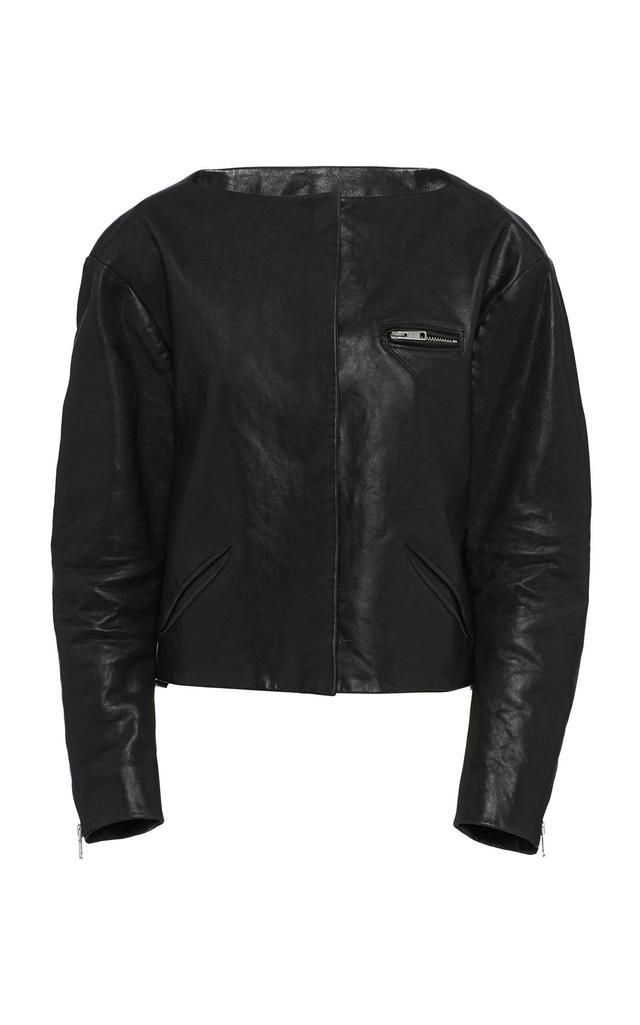 Cropped Leather Jacket In Black Product Image