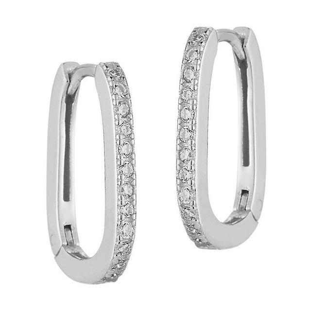 Sunkissed Sterling Cubic Zirconia Square Oval Huggie Hoop Earrings, Womens, Silver Tone Product Image