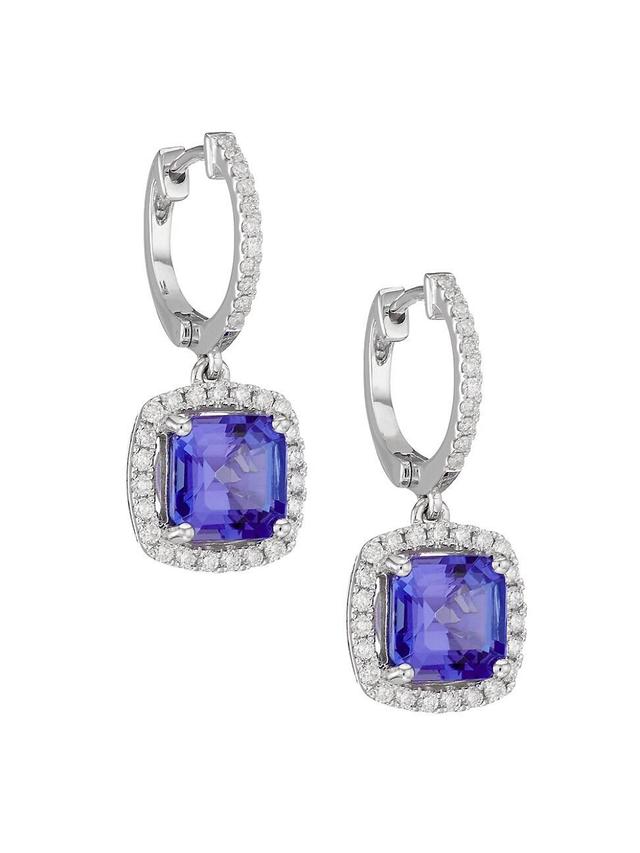 Womens 14K White Gold, Diamond & Tanzanite Drop Earrings Product Image