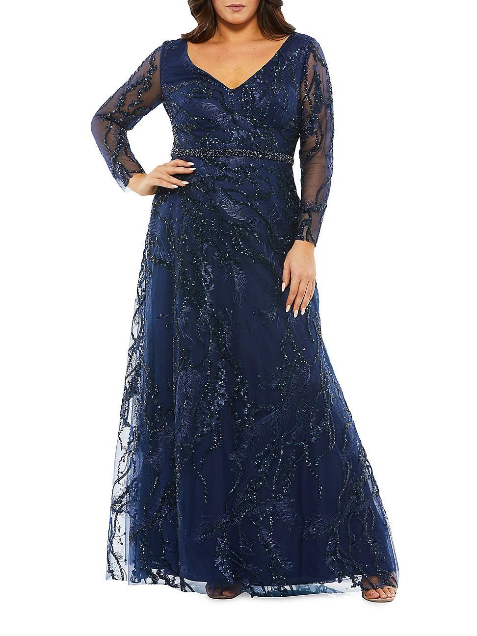 Mac Duggal Illusion Long Sleeve Gown Product Image