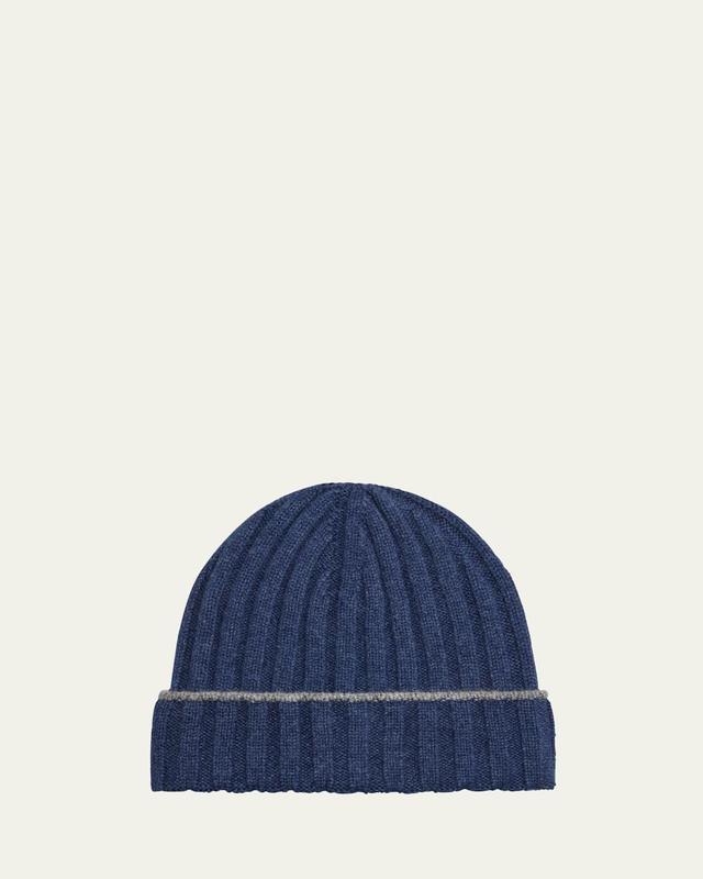 Mens Cashmere Rib Contrast-Trim Beanie Hat Product Image